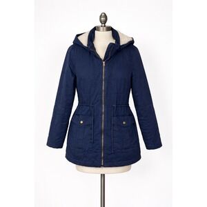 GAP Navy Blue Sherpa Lined Hooded Parka Jacket Womens Size Medium